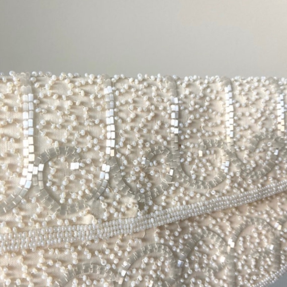 Vintage 1950s Walborg ivory beaded envelope evening clutch handmade in Belgium - Picture 6 of 10